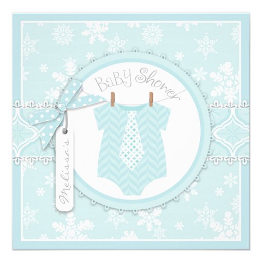 Winter Tie and Snowflake Print Boy Baby Shower Personalized Invitation