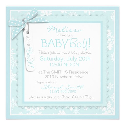 Winter Tie and Snowflake Print Boy Baby Shower Personalized Invitation