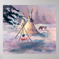 WINTER TIPI FIRE & APPALOOSA by SHARON SHARPE Print