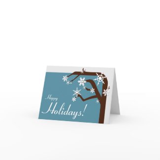 Winter Tree Blue Snowflake Holiday Card card