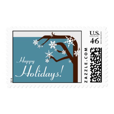 Winter Tree Blue Snowflake Holiday Postage by PersonalPostage