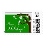 Winter Tree Green Snowflake Holiday Postage