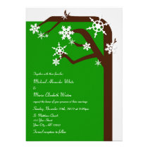 Winter Tree Green Snowflake Wedding Invitations