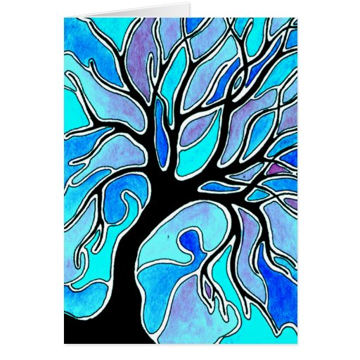 Winter Tree in Blue Greeting Cards