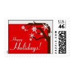 Winter Tree Red Snowflake Holiday Postage