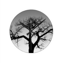 Winter Tree Silhouette Round Wallclocks