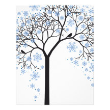 Winter tree with snowflakes and birds letterhead