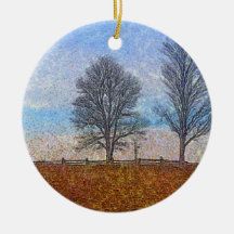 Winter Trees & Farm Fences Pasture Art Christmas Ornament