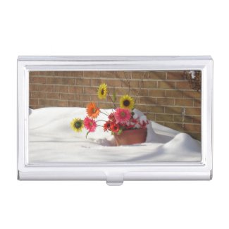 Winter Tulips in Snow Storm Business Card Holders