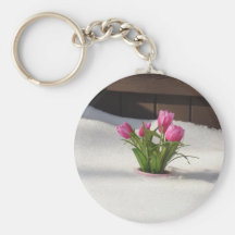 Winter Tulips in Snow Storm Keychains