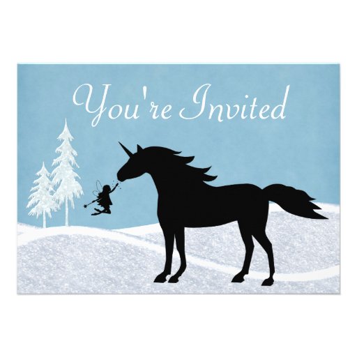 Winter Unicorn and Fairies Birthday Invitation