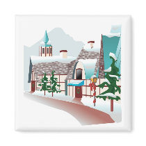 Winter Village at Christmas magnets