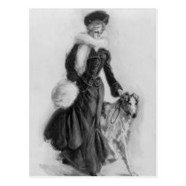 Winter walk with Her Dog Postcard