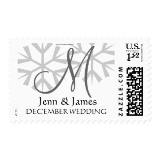 Winter Wedding Announcement Monogram M Postage stamp