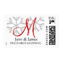 Winter Wedding Announcement Red Monogram Postage stamp