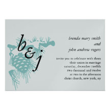 Winter Wedding Invitation Initials Silver Blue
