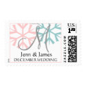 Winter Wedding Monogram M Pink Blue Postage stamp