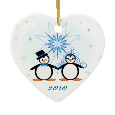 Winter Wedding Penguins Customizable Ornament