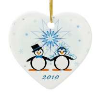 Winter Wedding Penguins Customizable Ornament ornaments