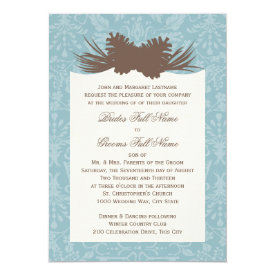 Winter Wedding Pinecones and Damask 5x7 Paper Invitation Card