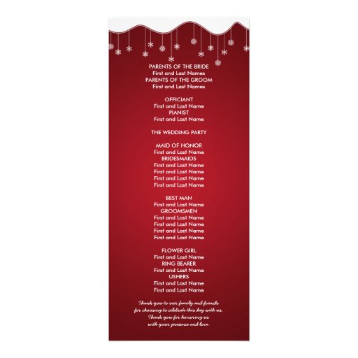 Winter Wedding Program Snowflake Decoration Red Personalized Invitations