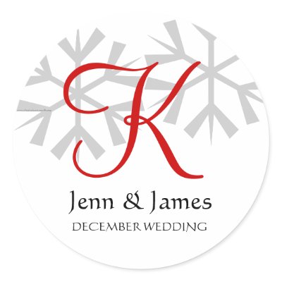 Winter Wedding Red Announcement Monogram Seal Stickers