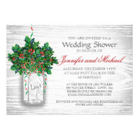 Winter Wedding Shower Mason Jar Holly Berry Personalized Announcements