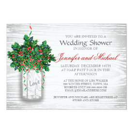 Winter Wedding Shower Mason Jar Holly Berry 5x7 Paper Invitation Card