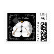 Winter Wedding Snowmen Postage Stamps