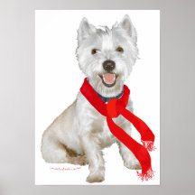 Winter Westie in a Red Scarf Print