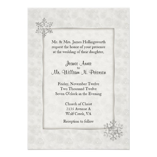 Winter White and Silver Snowflake Wedding Custom Invite