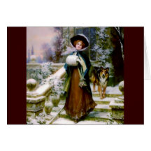 Winter Woman Collie Dog Victorian Hand Muff Card