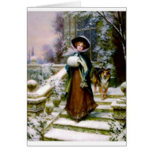 Winter Woman Collie Dog Victorian Hand Muff Greeting Card