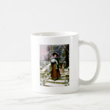 Winter Woman Collie Dog Victorian Hand Muff Mug