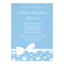 Winter Wonderland Blue Snowflake Bow Sweet 16 Announcements