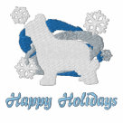 ladies_fitted_polo - Beautiful Briard polo shirt is embroidered in blue hues for a gorgeous Winter Wonderland look. The herding dog breed's silhouette is up front, with snowflakes and swirls of color behind him. The text below, which can be instantly personalized, reads, "Happy Holidays." Fun seasonal Briard wear for Christmas or all winter long!