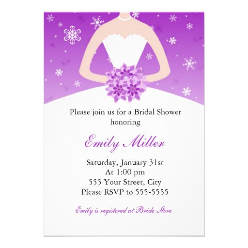 Winter Wonderland Bridal Shower Purple Invitation (front side)