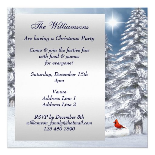 Winter Wonderland & Cardinal Christmas Party Custom Invite