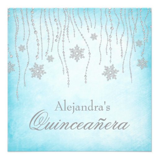 Winter Wonderland Diamond Snowflakes Quinceanera Personalized Invites