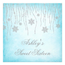 Winter Wonderland Diamond Snowflakes Sweet 16 Personalized Announcement