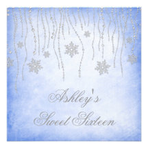 Winter Wonderland Diamond Snowflakes Sweet 16 Personalized Announcement