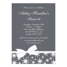 Winter Wonderland Gray Snowflake Bow Sweet 16 Announcements