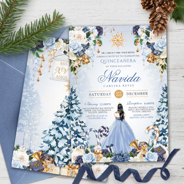 Winter Wonderland Light Blue Floral Quinceanera Invitation Zazzle