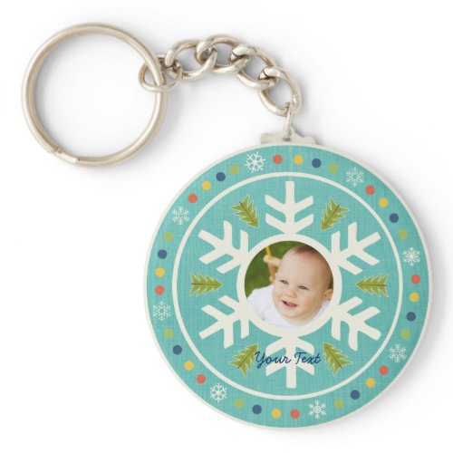 Winter Wonderland Snowflake and Tree personalized Basic Round Button Keychain