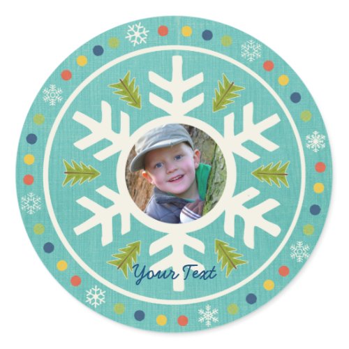 Winter Wonderland Snowflake and Tree personalized Classic Round Sticker