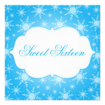 Winter Wonderland Snowflakes Sweet 16 Birthday Custom Announcements