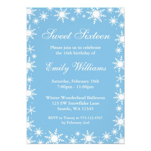 Winter Wonderland Sweet 16 Birthday Party Personalized Announcement
