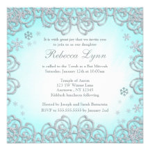 Winter Wonderland Swirl Snowflakes Bat Mitzvah Personalized Announcement
