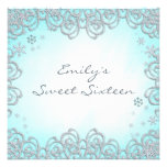 Winter Wonderland Swirl Snowflakes Sweet 16 Custom Invitations