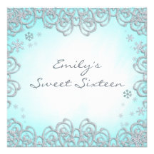 Winter Wonderland Swirl Snowflakes Sweet 16 Custom Invitations